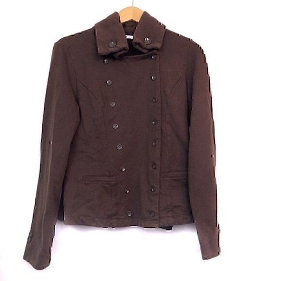 CABI 711 Pine Coat Military Jersey Button Jacket Cotton Brown Double Breasted S - Picture 2 of 6